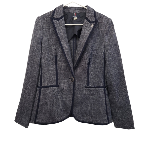 Tommy Hilfiger Womens Navy Blue One Button Tailored Blazer Jacket Size 8 - Picture 1 of 9